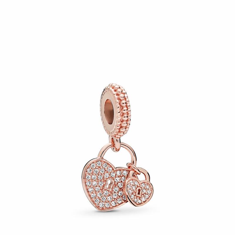 Pandora Rose™ Love Locks Dangle Charm Ireland - Pandora Rose/Cubic Zirconia - 901673STJ